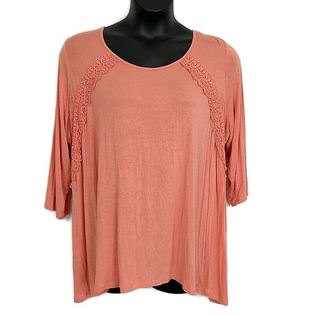 Tru Self‎  Top Pink Lace Up Back 3/4 Sleeve Plus sz 2X Boho Soft Girl Whimsical